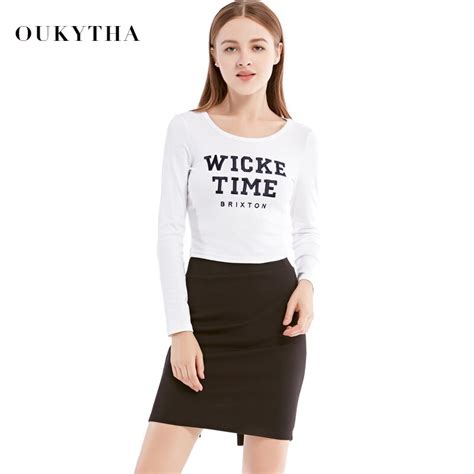 Oukytha 2017 Autumn New Casual Long Sleeved T Shirt Slim O Neck Short Style Plain White Black