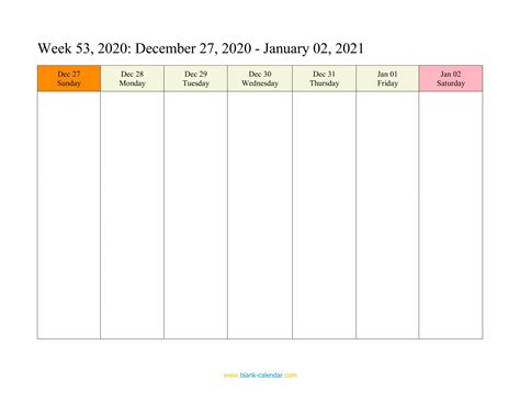 Printable Work Week Calendar 2021 Blank Best Calendar Example