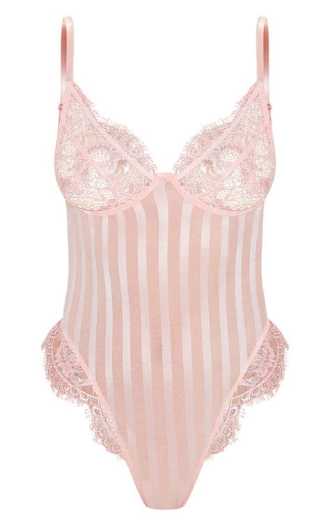 blush striped lace body lingerie prettylittlething