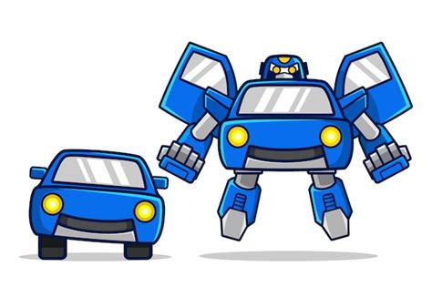 Premium Vector Blue Car Transform Into A Robot Character