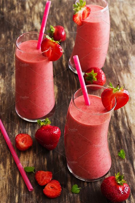 Glass Of Strawberry Smoothie Stock Photo Containing Smoothie And Glass