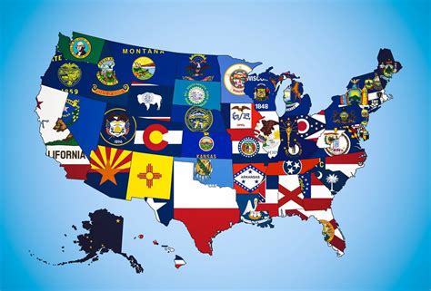 Большая карта флаг штатов США США Соединенные Штаты Америки Северная Америка Maps Of The
