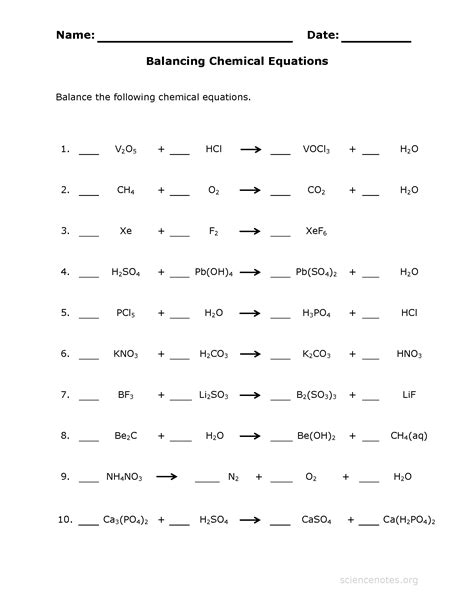Sto.2 identify the parts of a chemical equation. Balance Chemical Equations Worksheet