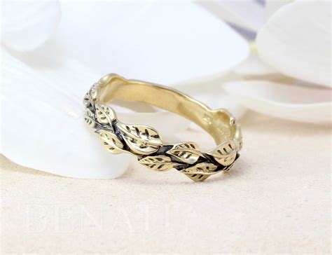 Leaf Wedding Band Nature Inspired Leaves Ring Earth Tree Plant Floral