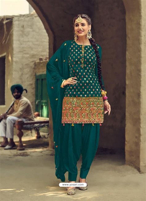 Buy Teal Designer Party Wear Faux Georgette Punjabi Patiala Suit