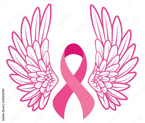 Vecteur Stock Pink Ribbon With Angel Wings Breast Cancer Awareness