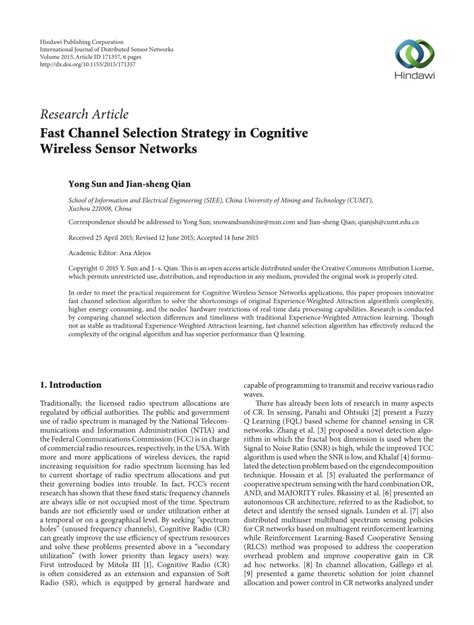 Pdf Fast Channel Selection Strategy In Cognitive Wireless Sensor Networks