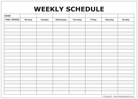 Printable Weekly Work Schedule Template Word Schedule Template Weekly
