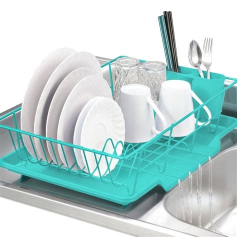Sweet Home Collection 3 Piece Dish Drainer Set Turquoise Sink Dish
