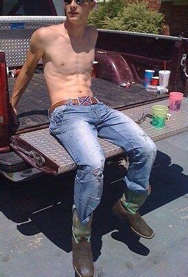 Shirtless Male Muscular Hunk Beefcake Cowboy Redneck Dude Photo X
