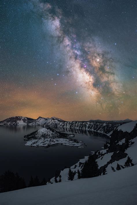 Expose Nature The Milky Way Above Crater Lake Oregon On A Clear Night