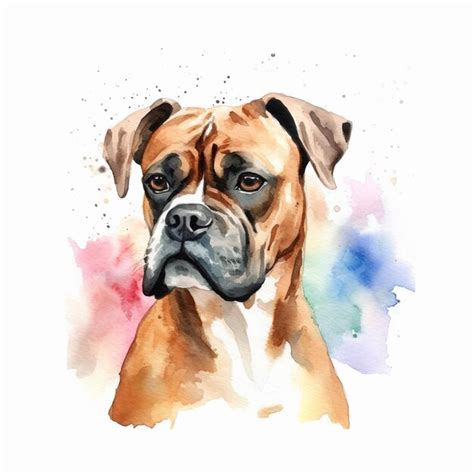 Premium Ai Image Painting Of A Boxer Dog With A Watercolor Background