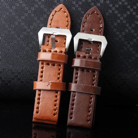 Top Brand Luxury High Quality Leather Watch Strap Size 24mm Light Brown