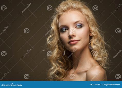 Face Of A Beautiful Young Woman Curly Blond Hair Stock Photography
