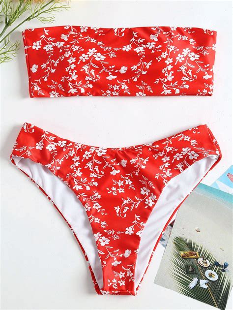 Floral Bandeau Bikini Set In Red Zaful 2024