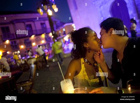 A Young Couple Enjoys A Romantic Evening In Cartagena Colombia On