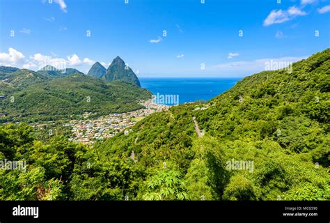 Gros And Petit Pitons Near Village Soufriere On Caribbean Island St