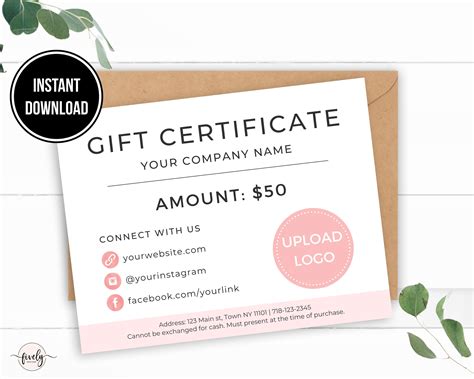 T Certificate Template Printable Editable T Card Etsy