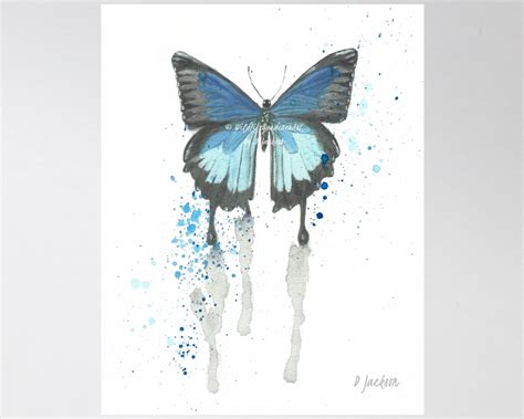 Blue Butterfly Watercolor Art Print 11 X 14 Unframed