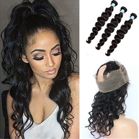 Brazilian Loose Deep Wave Lace Band Frontal Closure With Bundles A Loose Wave Virgin