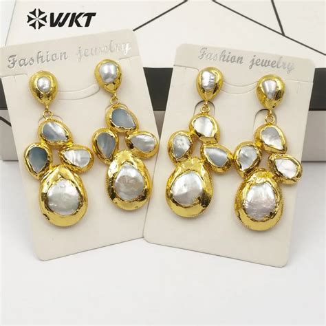 Wt E Bohemia Style Freshwater Pearl Earrings With Metal Plated