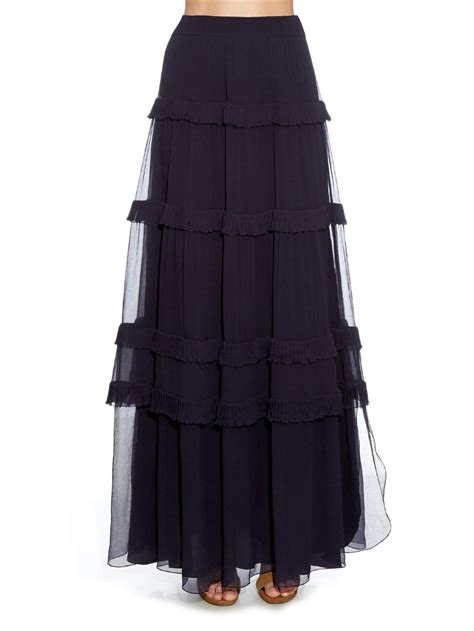 Chloé Ruffled Tiered Silk Maxi Skirt In Navy Blue Lyst