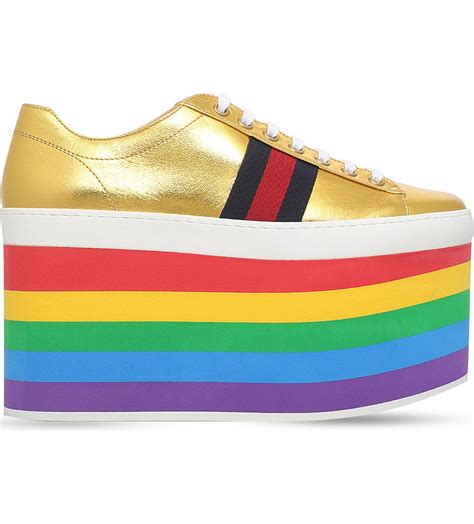Gucci Peggy Rainbow Leather Platform Trainers Gucci Sneakers Gucci