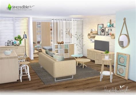 Simcredible Designs Keep Life Simple Livingroom • Sims 4 Downloads