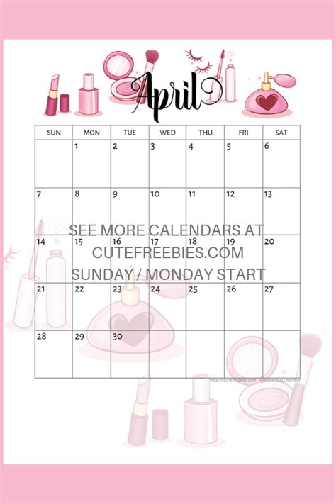 April 2019 Calendar Printable Cosmetics Cute Freebies For You