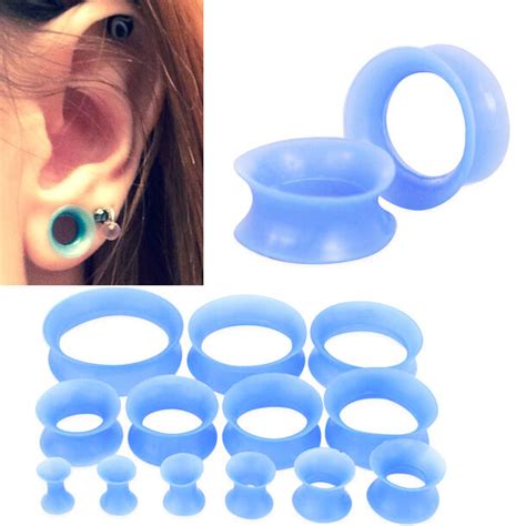 Pair Light Blue Soft Silicone Ear Skin Flesh Tunnels Plugs Gauges Earlets 8g 1 Ebay