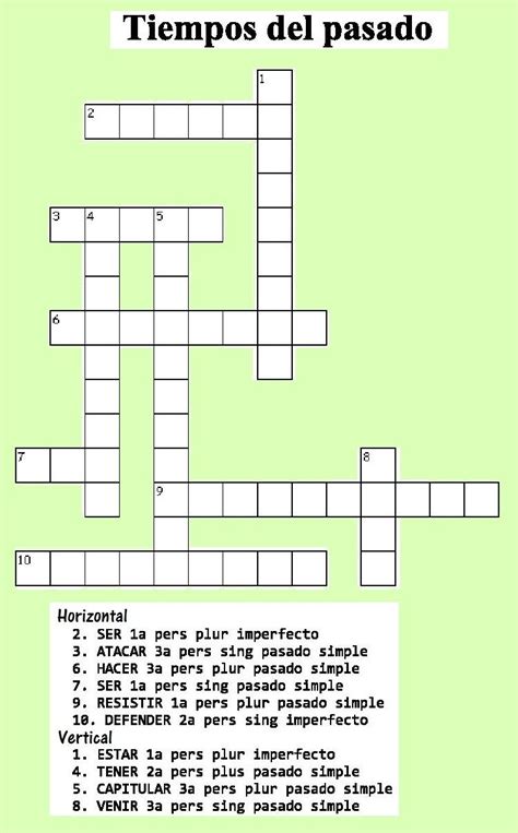 Crucigrama Verbos En Pasado Pasado Simple Crossword Puzzle Verbs