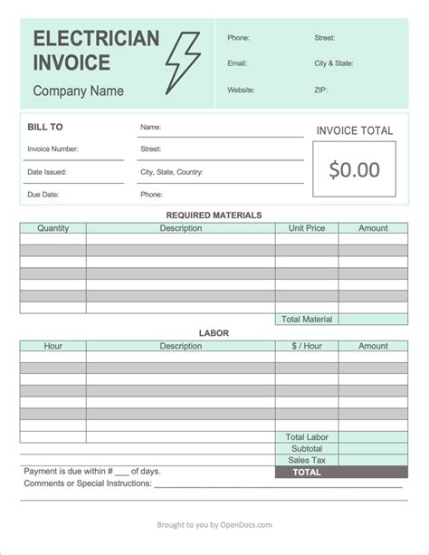 Free Electrician Invoice Template Pdf Word Excel
