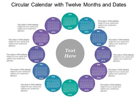Circular Calendar With Twelve Months And Dates Templates Powerpoint