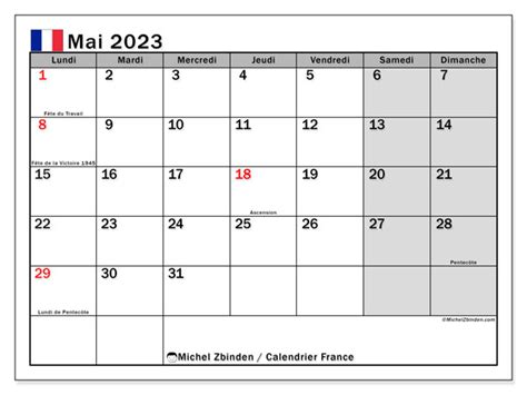 Calendrier Mai 2023 à Imprimer “49ld” Michel Zbinden Fr