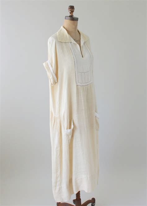 vintage 1920s two tone linen day dress raleigh vintage