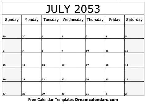 July 2053 Calendar Free Blank Printable With Holidays