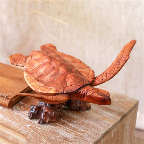 Wood Sea Turtle Sculpture From Bali Swimming Sea Turtle Novica