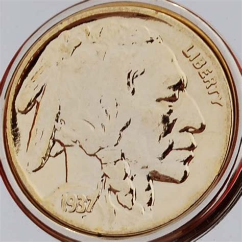 Us 1937 Indian Head Buffalo Nickel 5 Cent 24k Gold Plated Coin Etsy