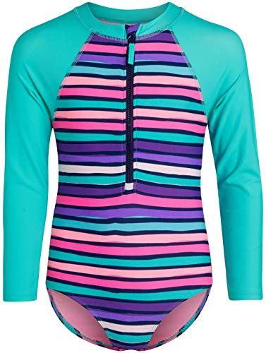 Limited Too Girls Long Sleeve One Piece Rash Guard Swimsuit With Front