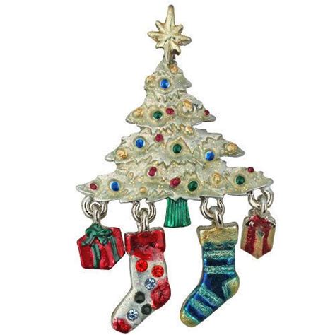 New Kirks Folly First Night Christmas Tree Pin Silvertone Glitter