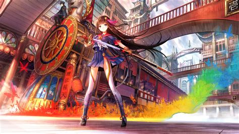 Female Anime Character Holding Sword Train Anime Girls Oriental