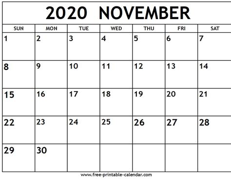 Free Printable Calendar November 2020 Landscape Calendar Printables