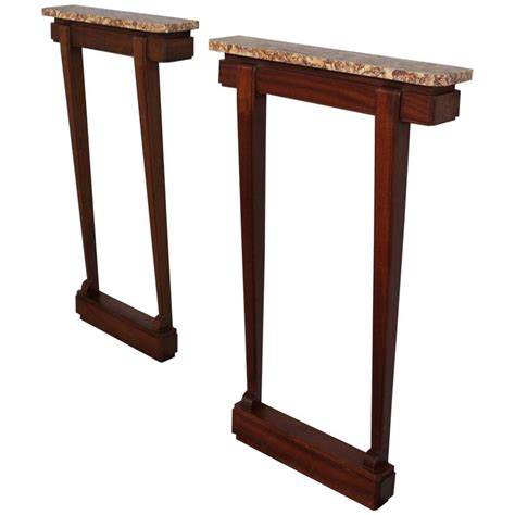 Pair Of Fine French Art Deco Mahogany And Marble Consoles Art Deco