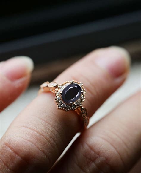 Vintage Black Onyx Engagement Ring Unique Black Onyx Wedding Etsy