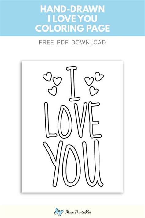 The I Love You Coloring Page Is Shown In Black And White With Hearts On It