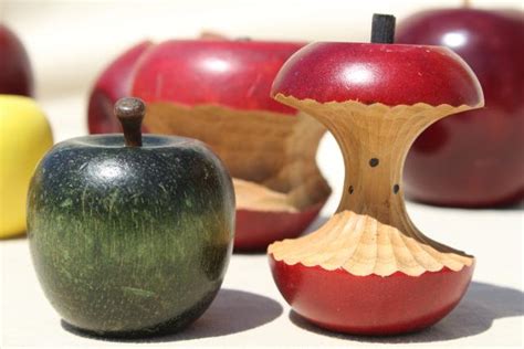 vintage primitive country decor, rustic wooden apples, carved wood 