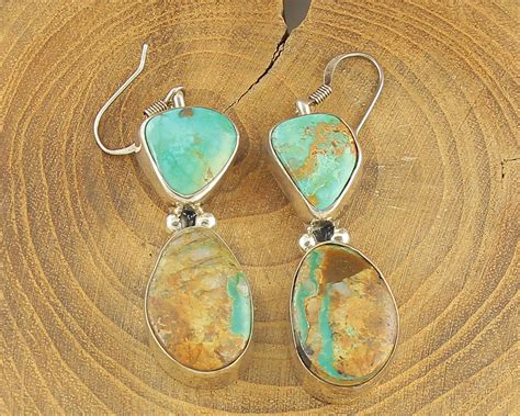 Sterling Silver Turquoise Dangle Earrings Silver Ray Navajo Boulder