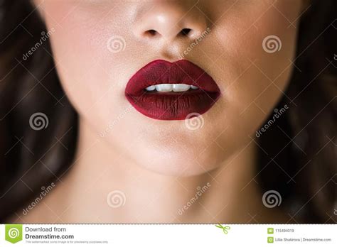 Sensual Red Woman Lips Half Open Lips Close Up Face Of A