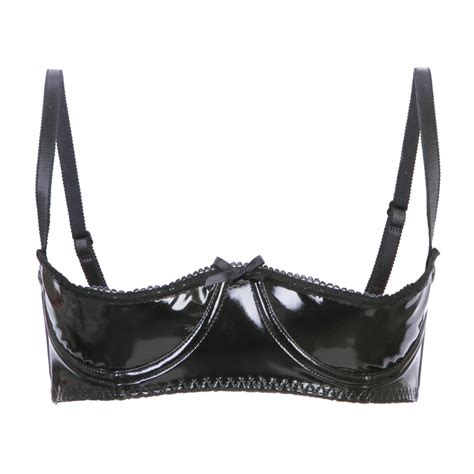 sosexylingerie shiny stretch black vinyl shelf bra 1 4 exposed nipples open quarter cup 34a c