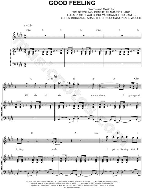 Flo Rida Good Feeling Sheet Music In C Minor Transposable Download And Print